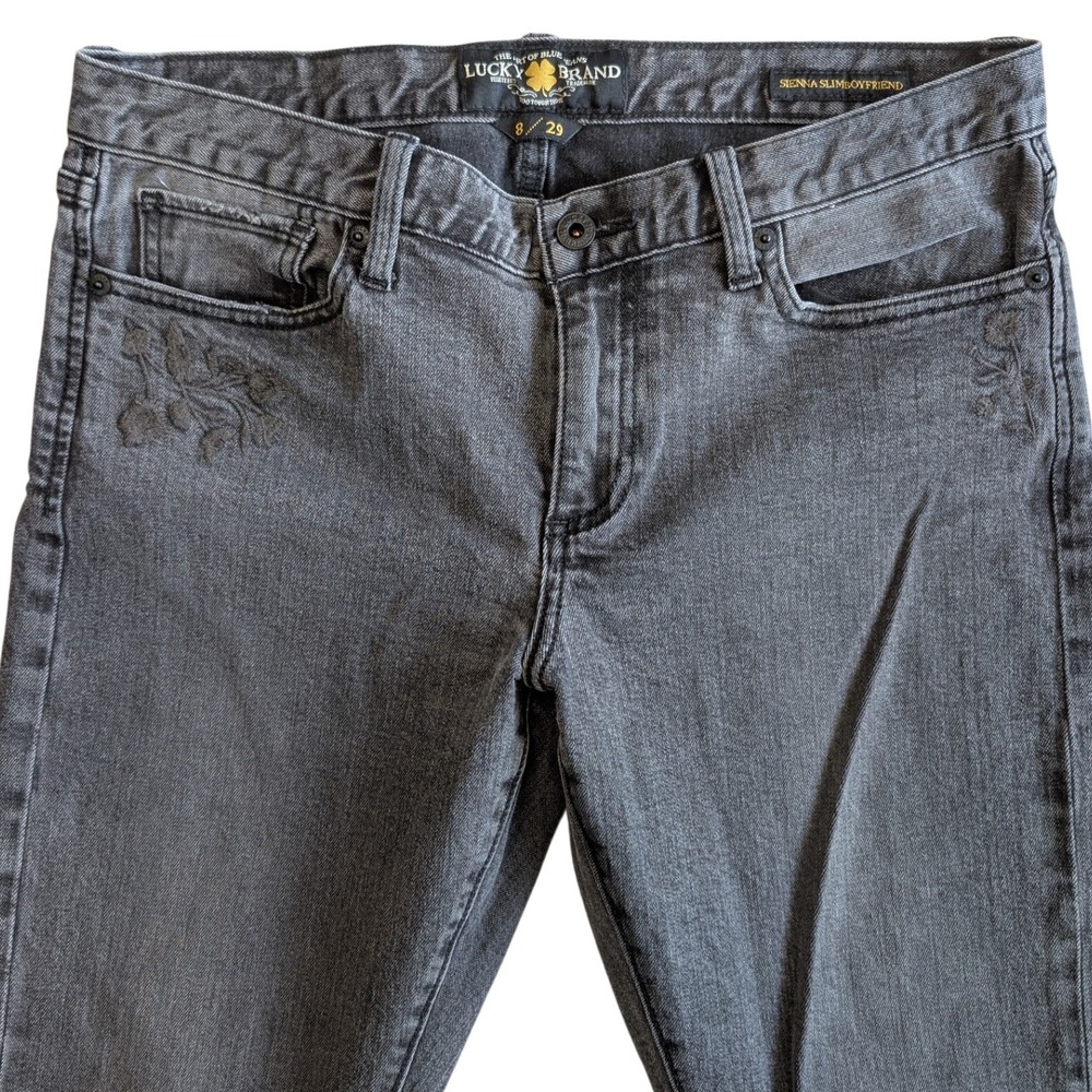 Lucky Brand 8 29 Sienna Slim Boyfriend Grey Jeans with Floral‎ Embroidery